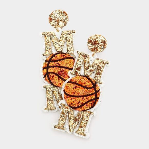 Basketball Mom Sequin Dangle Earrings - Picture 4 of 6